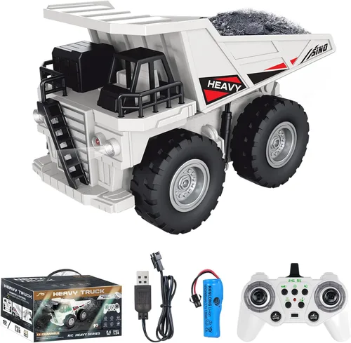 Camión volquete con control remoto, 2.4Ghz 11 canales RC vehículo de construcción de juguete con luces de música, camión de basura de transporte