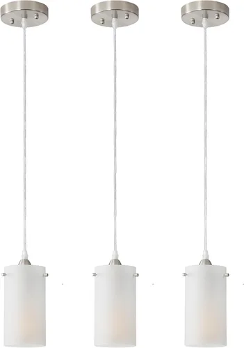 Miniatura 15 de Lámparas Colgantes Mini de 1 Luz, Candelabro Moderno Colgante Lámpara de Techo con Pantalla Blanca Esmerilada, Iluminación Colgante de Níquel