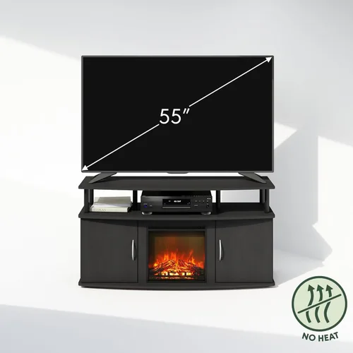 Miniatura 6 de Furinno Jensen - Soporte para TV con chimenea y centro de entretenimiento con almacenamiento abierto para TV de hasta 55 pulgadas, color gris roble