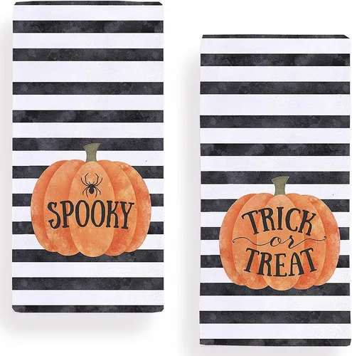 Secarond Juego de 2 paños de cocina espeluznantes de Halloween de 18 x 28 pulgadas, juego de 2, paños de cocina de Halloween a rayas para cocinar y