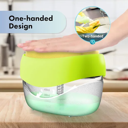 Miniatura 2 de Dispensador de jabón para platos con soporte de esponja para fregadero de cocina, juego de dispensador de bomba de jabón 2 en 1, útil dispensador