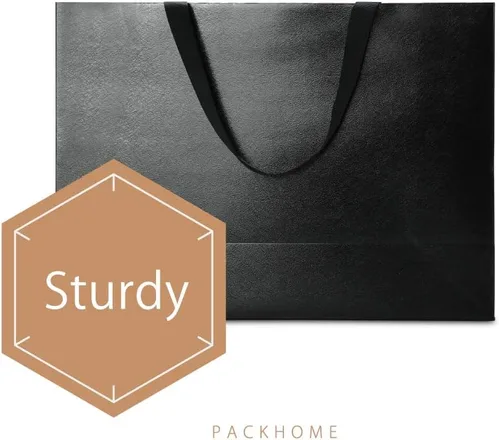 Miniatura 4 de PACKHOME 10 bolsas de regalo grandes de 14.5 x 5 x 10.5 pulgadas, bolsas de regalo negras de alta calidad con asas para regalar