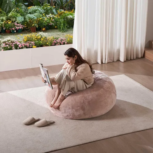 Miniatura 2 de Puf de 3 pies, puf con relleno, espuma viscoelástica altamente resistente, puf redondo de felpa, mueble para sala moderna, silla de lectura de ocio