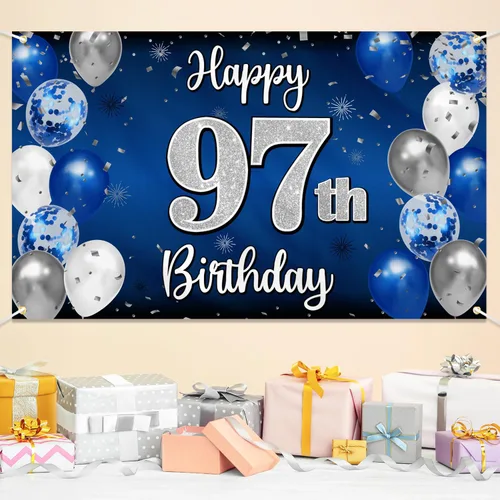 Miniatura 32 de Decoración de feliz cumpleaños 35, globo azul y plateado de 35 años, cartel grande de telón de fondo de cumpleaños, suministros para fiesta de 35th