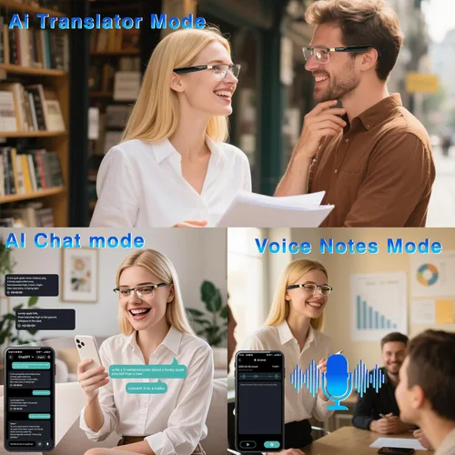 Miniatura 4 de Ai Translation - Gafas inteligentes con Chat GPT y Deepspeek Bluetooth para hombres y mujeres con más de 164 idiomas y acentos, gafas de traducción