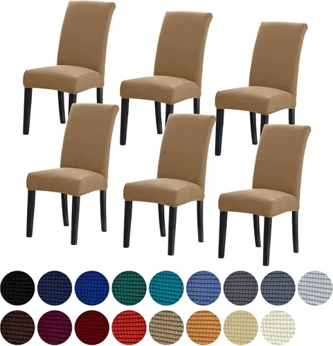 Miniatura 17 de Juego de 6 fundas elásticas para sillas de comedor, fundas para sillas de comedor lavables y removibles, fundas para sillas de comedor protectoras