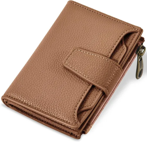 Miniatura 31 de Airkit Cartera para mujer, pequeña cartera de cuero para mujer, plegable, compacta, con bloqueo RFID, tarjetero de crédito, mini bolso de viaje