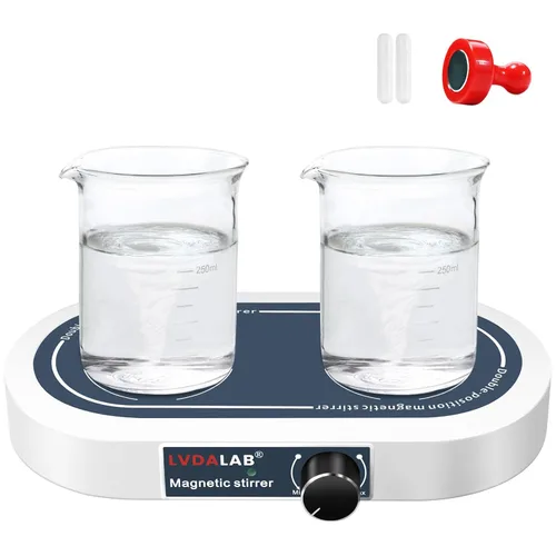Agitador magnético doble, placa de agitación magnética de 2 posiciones de 3000 rpm, 2 agitadores magnéticos multiposición de 16.9 fl oz con 2 barras