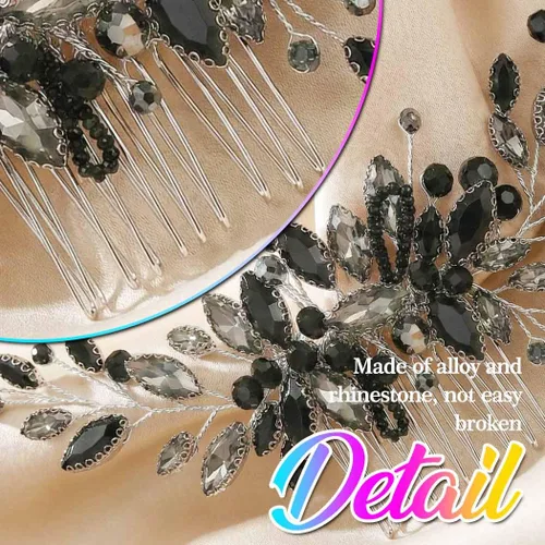 Miniatura 5 de Brishow Accesorios negros del pelo del Rhinestone de la boda, peines cristalinos del pelo para las mujeres
