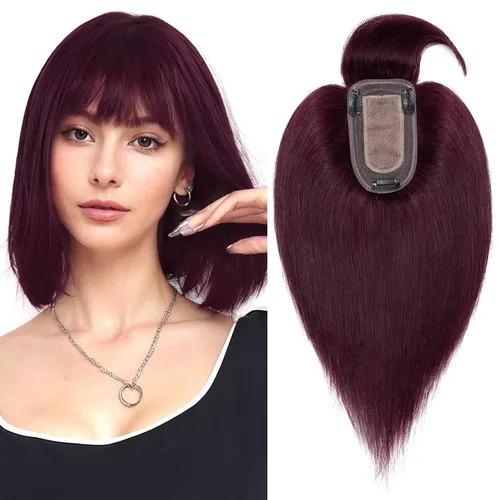 Miniatura 10 de Benehair Peluca de cabello con clip con flequillo, peluca secreta de cabello 100% humano, postizo superior con flecos, peluca de repuesto