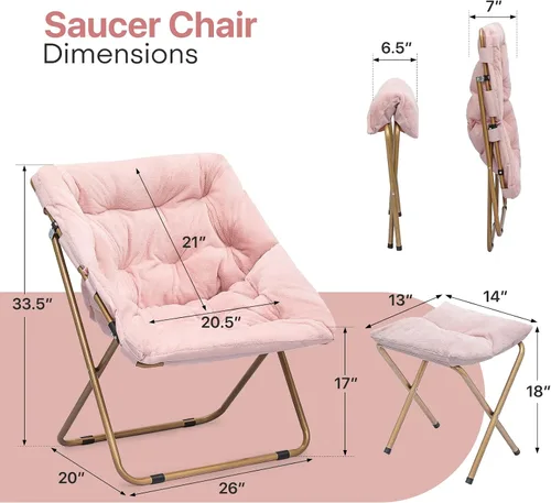 Miniatura 2 de Cómoda silla platillo para adultos, juego de 2 sillas plegables de piel sintética suave con reposapiés, marco de metal, acogedora silla plegable