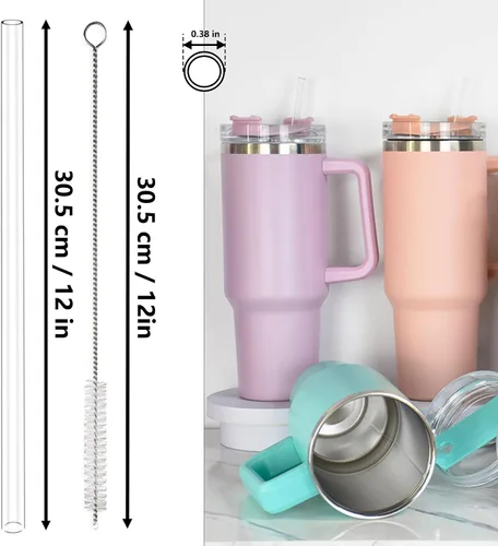 Miniatura 2 de Pajitas de repuesto para vaso Stanley 20, 30, 40 onzas, popotes transparentes reutilizables de 12 pulgadas con cepillo de limpieza largo para vaso