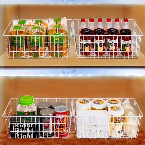 Miniatura 2 de SANNO Cestas grandes para congelador, organizador de almacenamiento de metal, cesta de almacenamiento de alambre para cocina, despensa, baño, juego