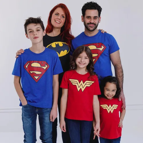 Miniatura 4 de DC Comics Camiseta familiar a juego de Batman Superman Wonder Woman de la Liga de la Justicia para bebés y adultos