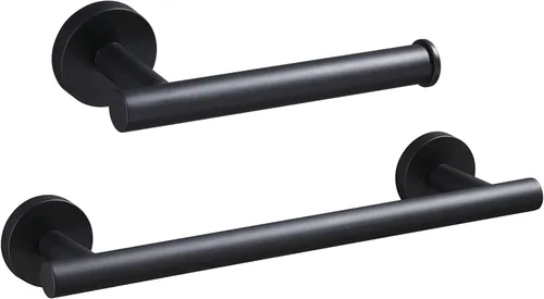 USHOWER Juego combinado de toallero y soporte de papel higiénico de 12 pulgadas, color negro, estilo moderno, 2 piezas