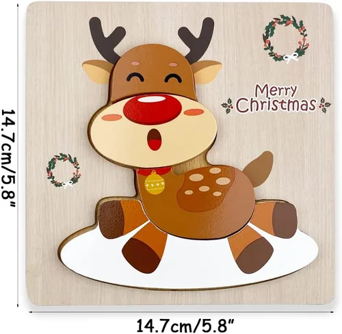 Miniatura 5 de Anditoy Paquete de 4 rompecabezas de madera de Navidad para niños pequeños, juguetes de Navidad, rellenos de calcetines de Navidad, regalos de fiesta