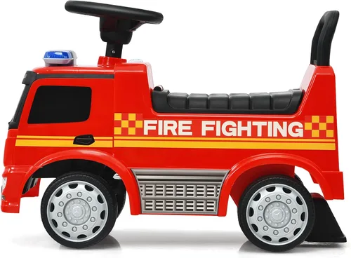 Miniatura 8 de HONEY JOY Coche de Paseo con Fabricador de Burbujas, Coche de Bomberos de Empuje para Niños Pequeños con Bocina, Música, Luces, Almacenamiento Bajo