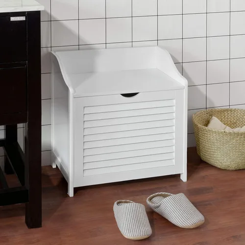 Miniatura 9 de SoBuy Banco de almacenamiento pequeño con canasta de lavandería, banco multifuncional con bolsa extraíble y tapa, baúl de juguetes oculto