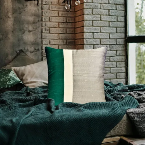 Miniatura 4 de Fabric Mart Direct Funda de cojín para sofá, fundas de cojín decorativas de color verde y gris, de 12 x 12 pulgadas, almohadas de retazos de bloques