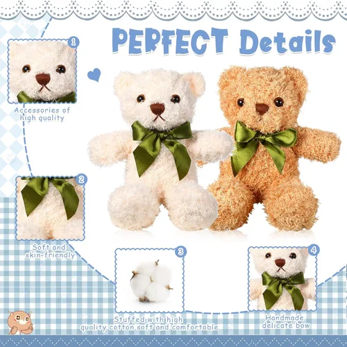 Miniatura 3 de HyDren 15 piezas de osos de peluche de 10 pulgadas, lindo juguete de oso suave con corbata para baby shower, cumpleaños, día de San Valentín, Blanco