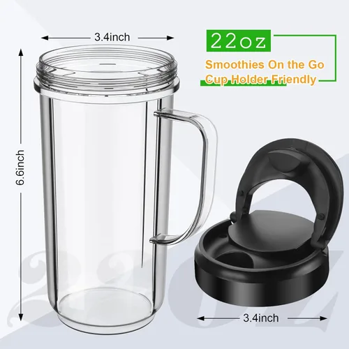 Miniatura 2 de Paquete de 2 tazas mezcladoras Magic Bullet de 22 onzas con tapa abatible para llevar, taza de repuesto con asa, compatible con tazas y tazas Magic