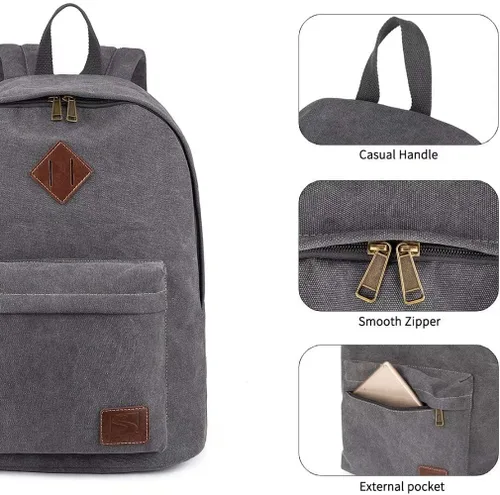 Miniatura 3 de Mochila de lona para portátil, mochila duradera, bolsa de viaje para portátil, para hombres y mujeres, Gris, Mochilas Daypack