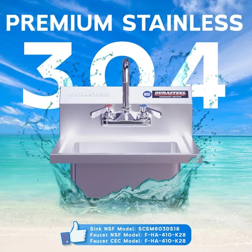 Miniatura 4 de DuraSteel Fregadero de acero inoxidable - Fregadero de cocina comercial de montaje en pared NSF - Fregadero de mano pequeño con lavabo de 12 x 10 x