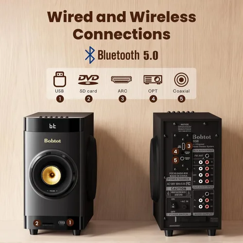 Miniatura 7 de Bobtot Subwoofer pequeño cine en casa para TV Surround System 5 altavoces con cable Amplificador de 4 pulgadas Woofer receptor incorporado Soporte