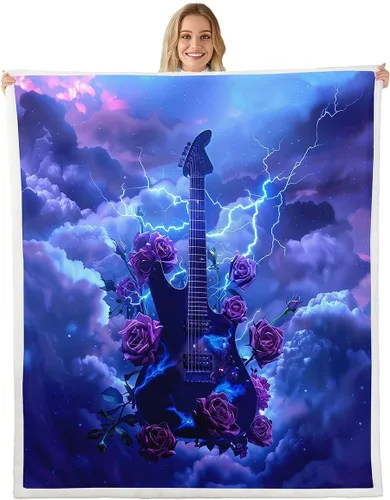Miniatura 13 de Cowboy Boots Blanket Bohemia Musical Guitar Throw Blanket for Kids Western Rustic Cowgirl Super Soft Wrinkle Sherpa Blanket Music Notes Print 40x50