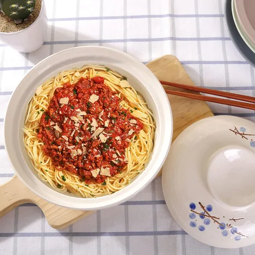 Miniatura 5 de WHJY Vajilla japonesa creativa de cerámica pintada a mano con tapa para sopa y fideos, con función de preservación del calor, cuenco y tapa azul
