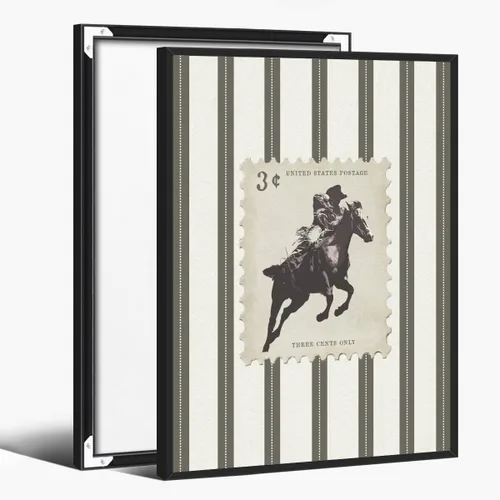 Miniatura 9 de Póster vintage a rayas de Rodeo y vaquero, sello retro de tres centavos, impresión en lienzo de caballo y caballo arte de pared occidental, estilo-1