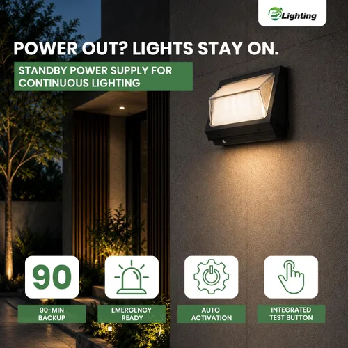 Miniatura 2 de E2 LIGHTING Paquete de pared LED sin corte de 80 W/60 W con batería de emergencia Fotocélula de reserva del atardecer al amanecer comercial al aire