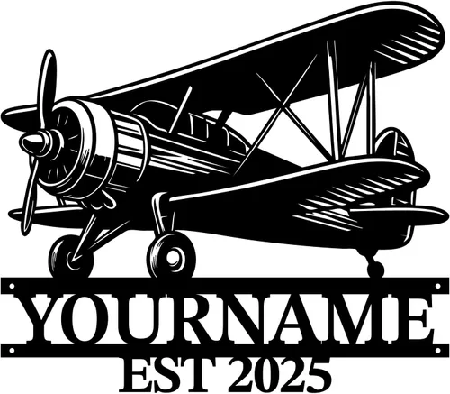 Miniatura 13 de Magilab Placa de pared de avión retro con nombre personalizado, decoración de metal de hierro personalizado, letrero de aviación negro de 8 a 30