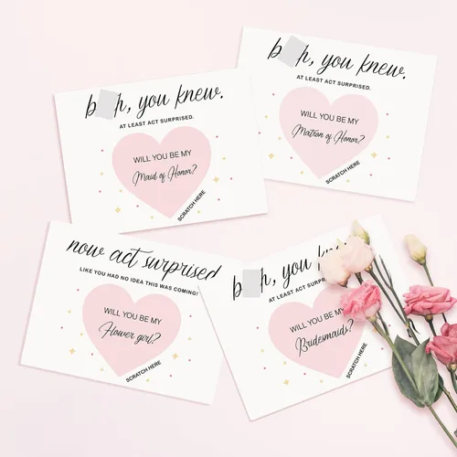 Miniatura 5 de 10 tarjetas para raspar propuestas de dama de honor, 6 damas de honor, 1 dama de honor, 1 matrona de honor, 2 niñas de flores. Regalos únicos