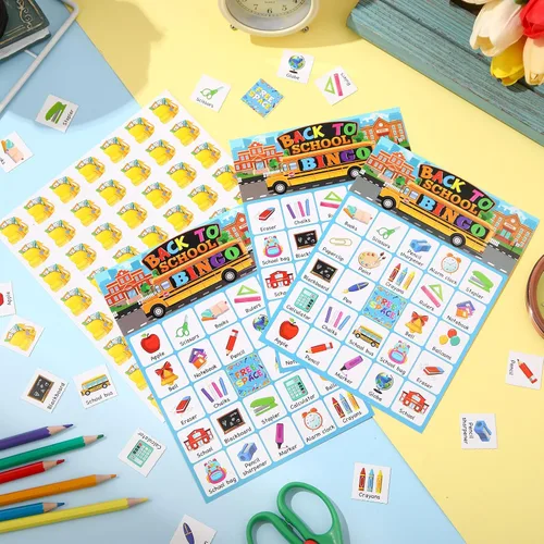 Miniatura 3 de Liliful 35 piezas de bingo de regreso a la escuela, 24 jugadores, tarjetas de bingo para el primer día de escuela, juegos de fiesta para niños