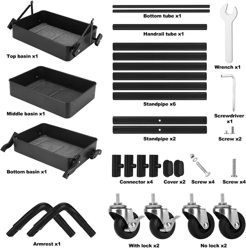 Miniatura 8 de Carrito plegable de metal de 3 niveles, carrito organizador plegable de almacenamiento multifunción para oficina en casa y biblioteca (negro)