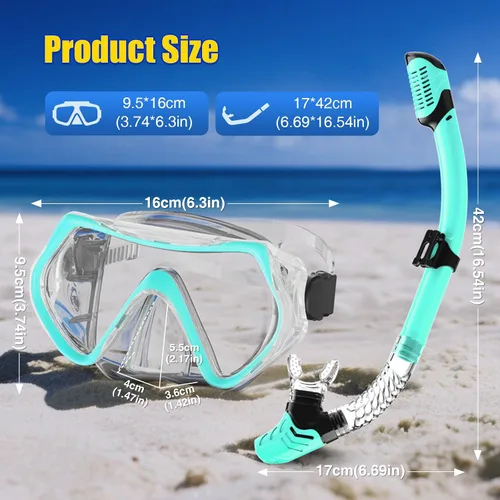 Miniatura 4 de Dry Snorkel Set,Panoramic Wide View Anti-Fog Scuba Diving Mask,Professional Snorkeling Gear for Adults Transparente Verde