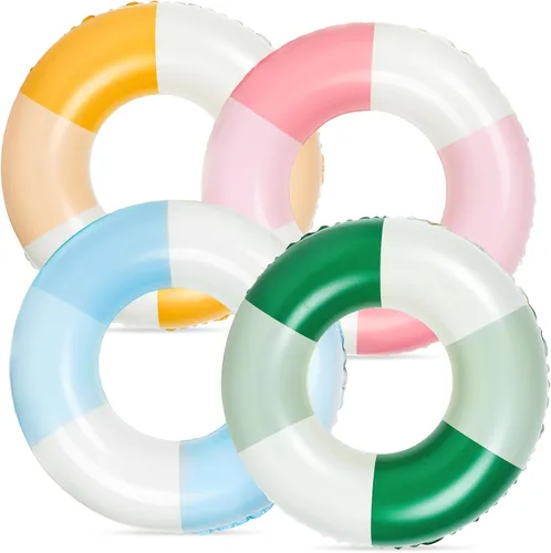 JarThenaAMCS 4 flotadores inflables para piscina, 4 colores, anillos de natación retro a rayas, tubos de piscina para adultos, adolescentes, verano,