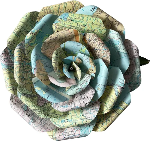 Miniatura 8 de Flores de papel de mapa hechas a mano, rosa de papel hecha a partir de páginas del Atlas Mundial recicladas, regalos para amantes de los viajes