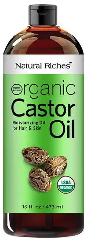 Natural Riches Aceite de ricino orgánico, prensado en frío, certificado USDA para el crecimiento del cabello, pestañas más gruesas, cejas, hidrata