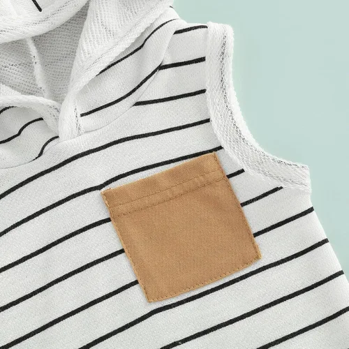 Miniatura 5 de BemeyourBBs Conjunto de ropa de verano para bebé niño con capucha y bolsillo y pantalones cortos de cintura elástica