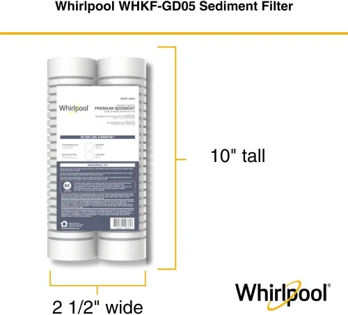 Miniatura 5 de Whirlpool Filtros de sedimentos de capacidad estándar WHKF-GD05 de 10 x 2.5 pulgadas para todo el hogar, 5 micras, vida útil del filtro de 6 meses