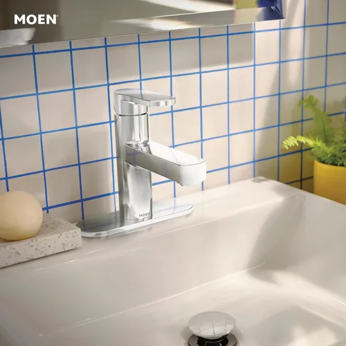 Miniatura 6 de Moen Laris - Grifo cromado de un solo agujero con una manija para lavabo de baño moderno con plato de cubierta opcional y montaje de desagüe