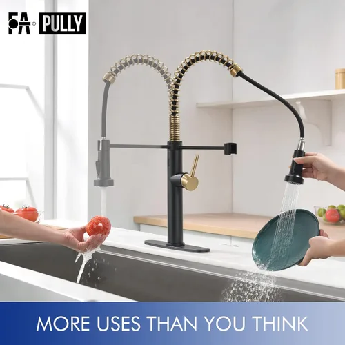 Miniatura 6 de Fapully Grifo de cocina sin contacto con rociador extraíble, sensor negro y dorado, grifo comercial de fregadero de cocina de una sola manija