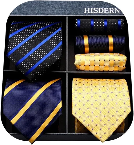 Miniatura 66 de HISDERN Juego de corbatas extralargas para hombre y pañuelo de bolsillo de 63 pulgadas, colección XL, caja de regalo, corbata, lote de 3