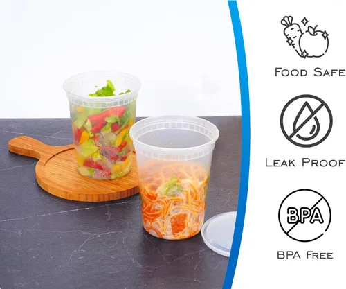 Miniatura 2 de EDI [32 onzas, 20 juegos] Contenedores de plástico deli para almacenamiento de alimentos con tapas herméticas Apto para microondas, congelador