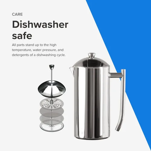 Miniatura 6 de Frieling USA cafetera francesa de acero inoxidable, con paredes dobles, con rejilla doble patentada, pulida, de 36 onzas, Estándar- Pulido, Pulido