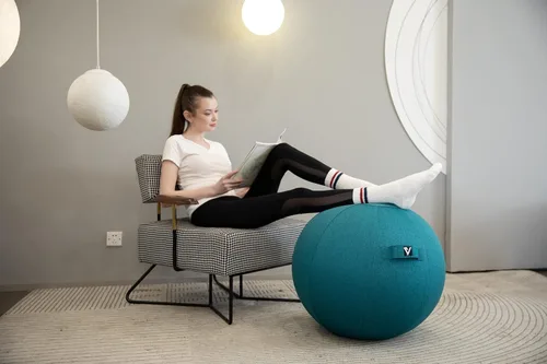 Miniatura 7 de Silla de bola sentada para oficina y hogar, pelota de yoga de ejercicio de pilates con cubierta para equilibrio, estabilidad y fitness, asiento