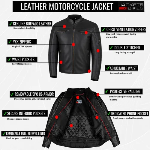 Miniatura 7 de REVOLT Chaqueta de motociclista para hombre, de cuero natural de búfalo, con protección CE - Ventilación, para crucero, motociclista, touring, Marrón