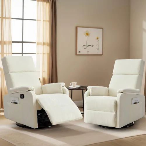 Miniatura 7 de Sillas reclinables Korser, Silla reclinable giratoria para adultos, Silla mecedora Glider, Silla reclinable pequeña para guardería para sala de Beige